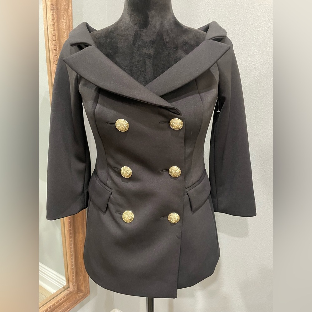 Alexia Admor Off Shoulder Double Breasted Black Blazer (6) - NWT
